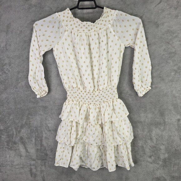 Womens Michael Kors Gold Metallic Polka Dot Smocked Ruffle Dress Viscose Blend S - Picture 5 of 8